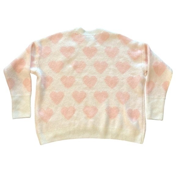Vince Camuto Pink Heart Knit Sweater Womens Pearl Embellished Medium Valentine - Picture 2 of 11